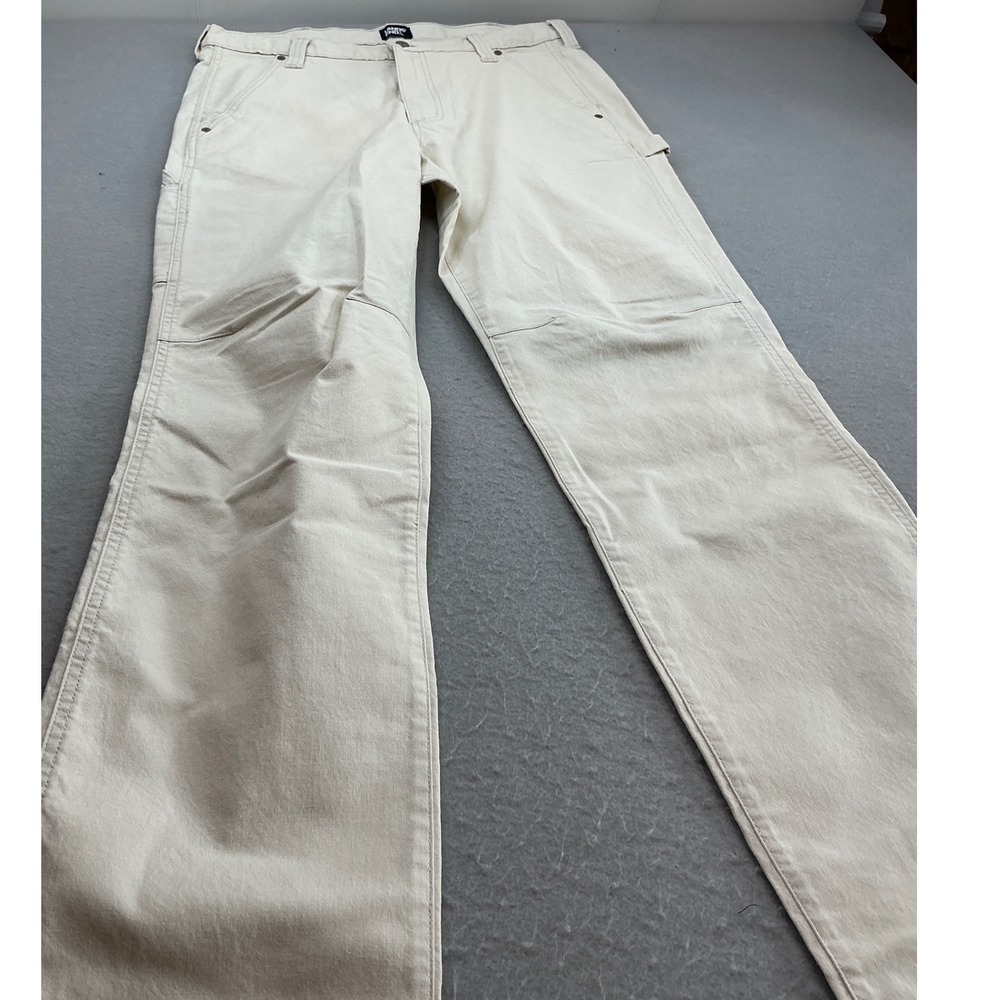 Lands End Carpenter Pants Canvas Utility Workwear Off White Cream 36x36 Straight